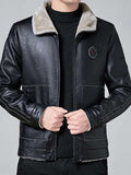 Men Black Casual Fur Leather Jacket