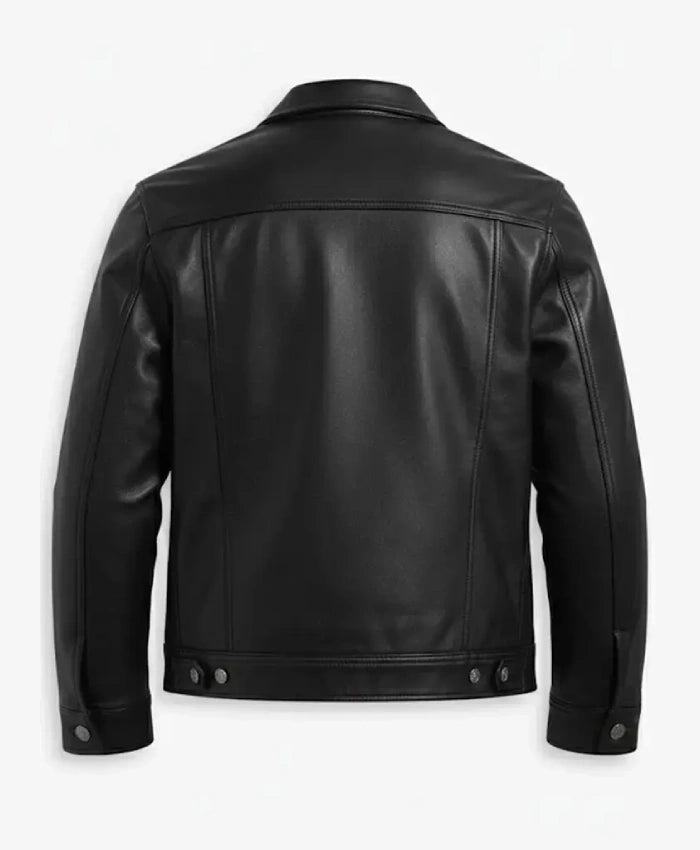 Men Black Leather Trucker Jacket