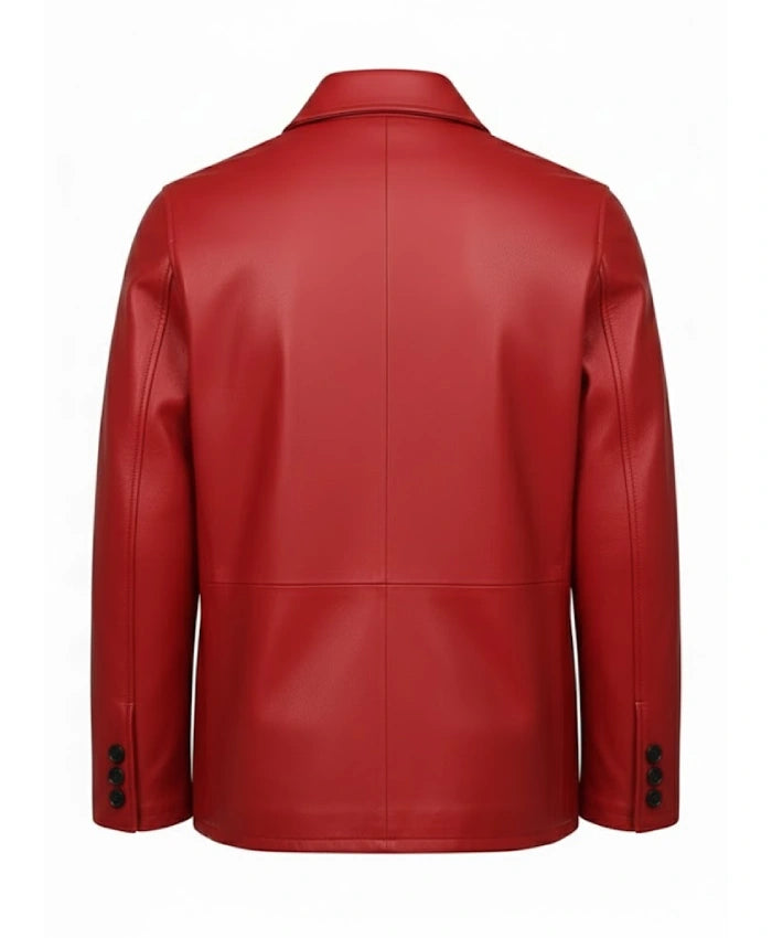 Mens Flap Pockets Red Leather Jacket