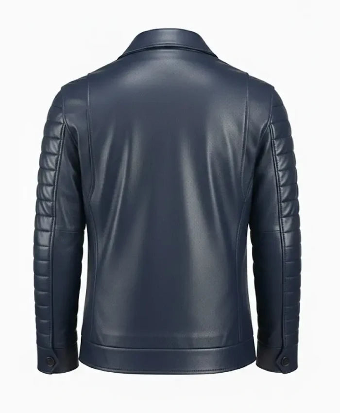 Mens Blue Padded Sleeves Leather Jacket