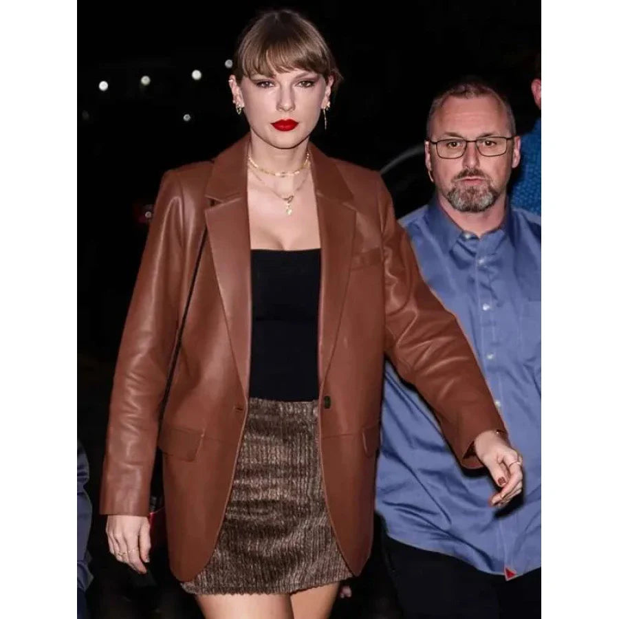 Taylor Swift West Village Brown Leather Blazer