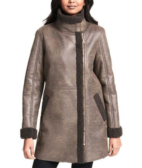 Asymmetrical Zip Faux shearling Coat